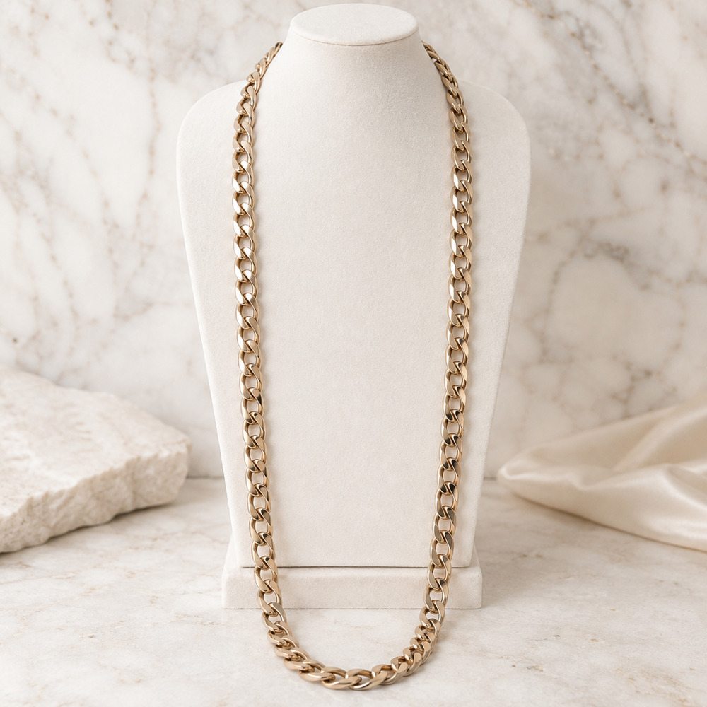 VTG Gold Tone Cuban Curb Chain Necklace 35” Chunky Heavy Statement 150g Unisex